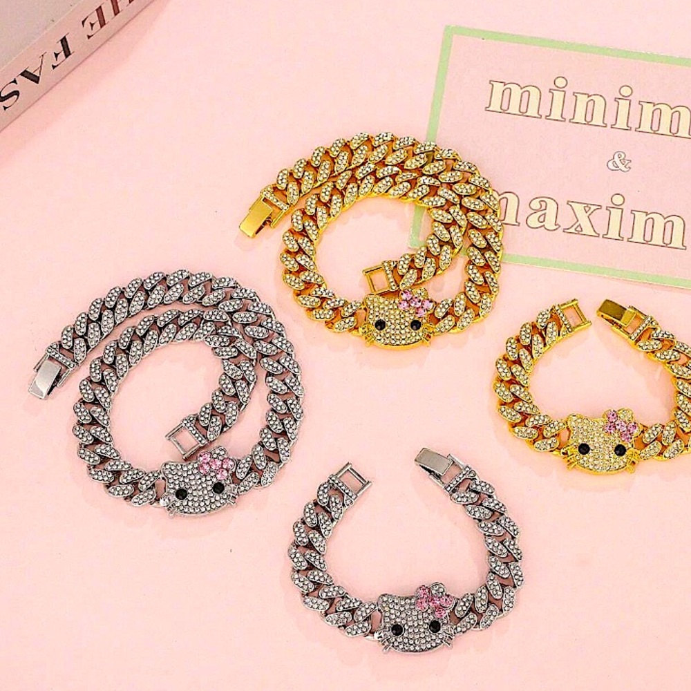 Gold Hello Kitty Rhinestones Chain Link Bracelet - Picture 3 of 4